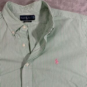 Ralph Lauren Men's Short Sleeve Button Down Green and White Stripes XXL